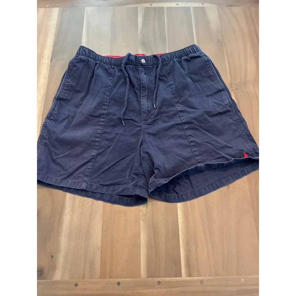 Vintage 90's Polo Ralph Lauren‎ Navy Blue Cotton Elastic Waist Drawstring Shorts